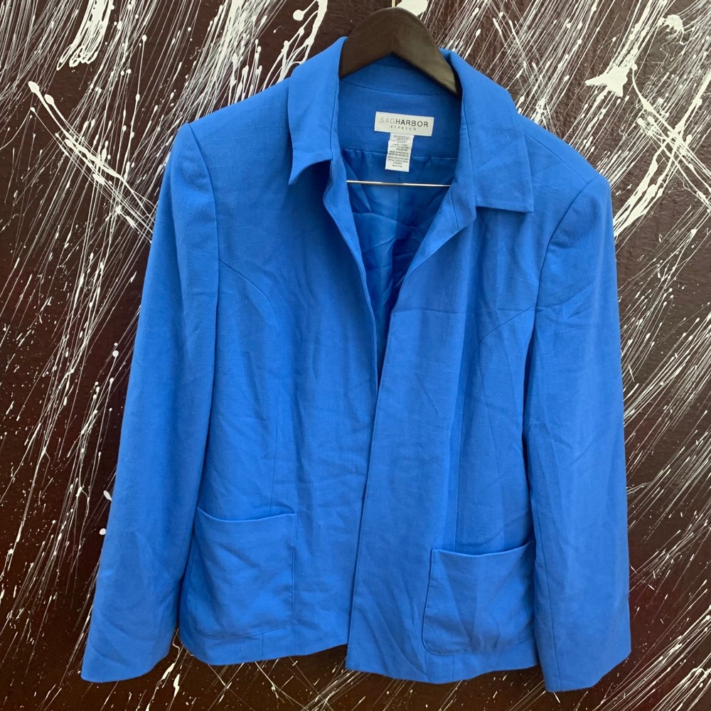 Sag Harbor Stretch Royal Blue Open Front Blazer Jacket Size 14 563140